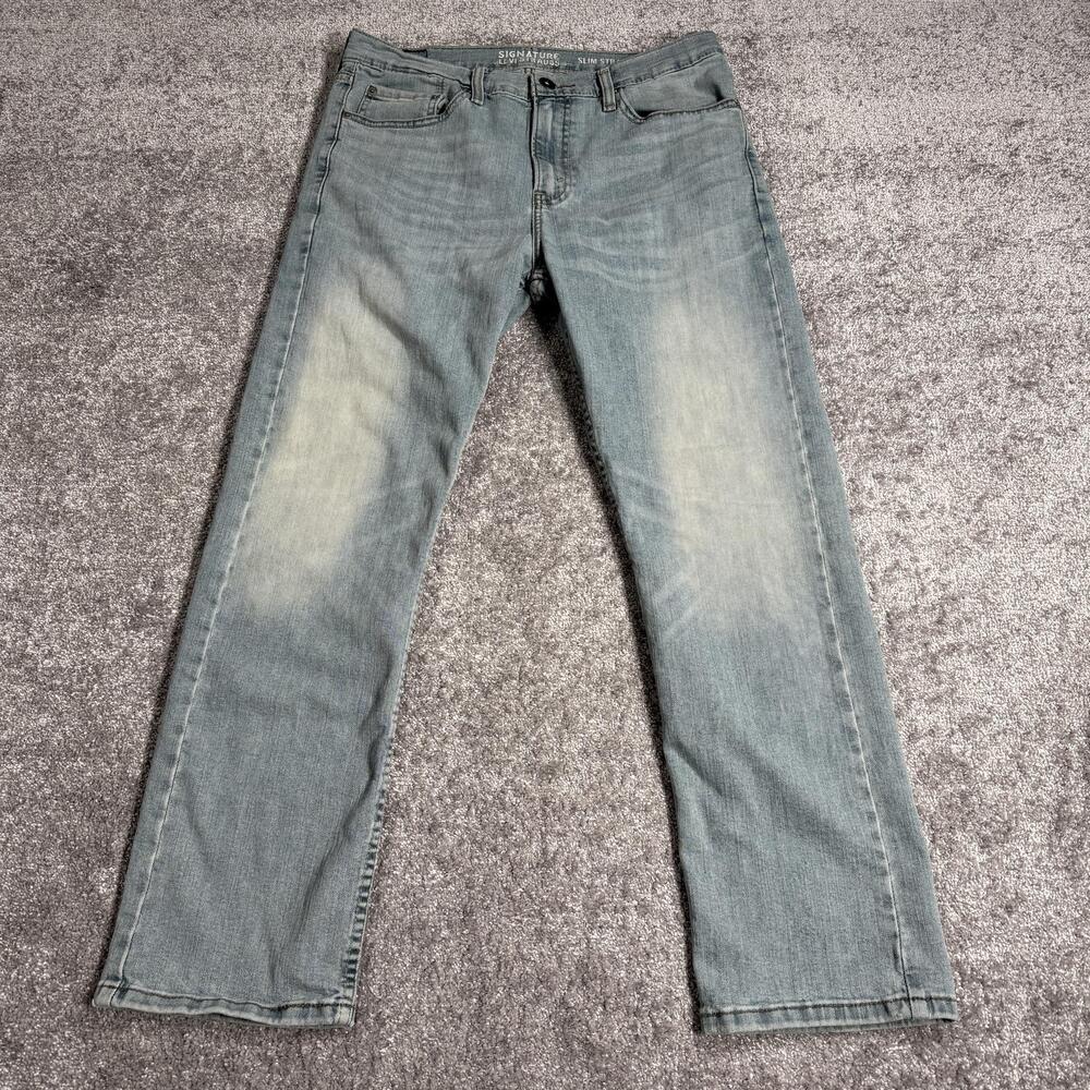 Signature By Levi Strauss Jeans Mens 32x29 Blue Light Wash Slim Straight Stretch